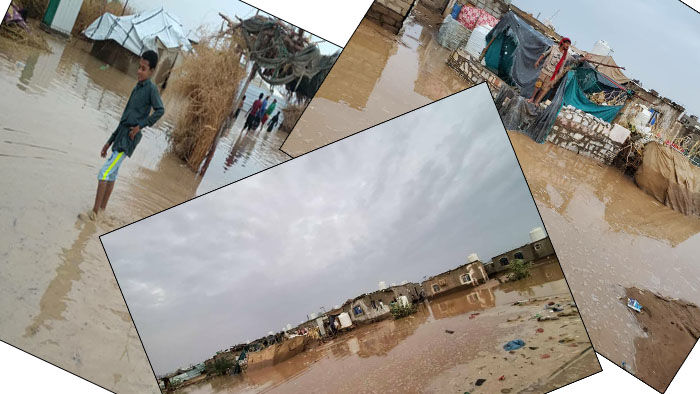 السيول تدمر مخيمات للنازحين في مأرب