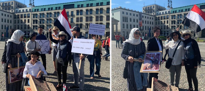 تظاهرة في برلين تطالب العالم بالضغط على الحوثيين لإنقاذ سفينة صافر
