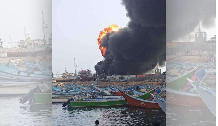 حضرموت.. إصابة 4 أشخاص أحدهم حالته حرجة في حريق بميناء الشحر