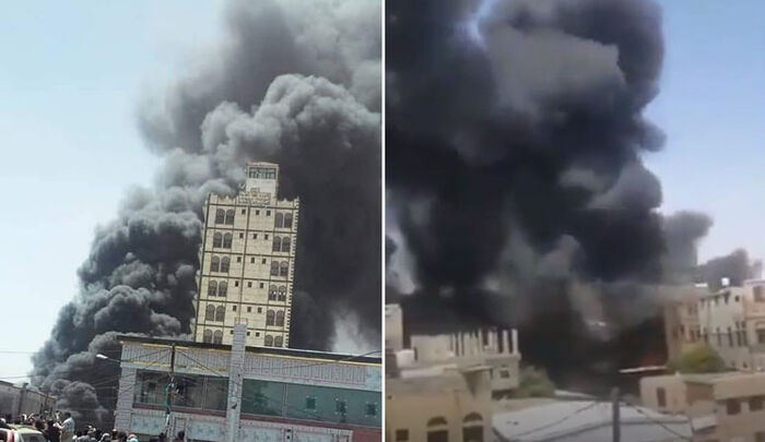 وسط افتعال أزمة.. اندلاع حريق هائل في سوق سوداء للوقود بصنعاء